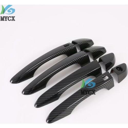 For Hyundai Tucson 2019 2020 8PCS Carbon fiber Car Side Wing Door Handle With Smart Key Hole Cover Trim Accessories ABS