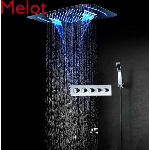 Shower System Rainfall LED Showerheads Bathroom Faucet Concealed Mixer Thermostatic Valve Embedded Ceiling Shower panel