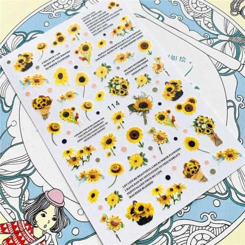 EB-114 EB-115 Sunflower butterfly sun flower 3D Back glue Nail Art Stickers Decals Sliders Nail ornament decoration