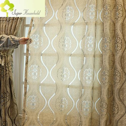 European Luxury Hollow Brown Tulle Curtain for Living Room Palace Delicate Fabric for Bedroom Windows Kitchen Drapes