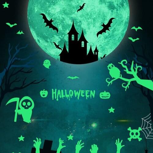 Halloween Luminous Wall Sticker Ghost Bat Moon Star Combination Luminous Sticker Childrens Room Bar Decoration