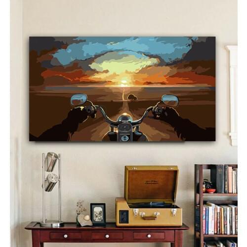 Painting by numbers art paint by number Driving a motorcycle sky, wilderness, traveling, dream poetry and distant