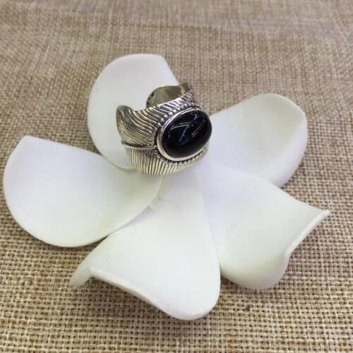 S925 Sterling Silver Retro Thai Silver Inlay Blue Sand Stone Leaves Branches Open Ended Men And Women Hollow Exquisite Ring