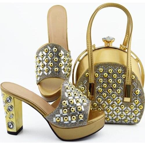 African Style PU With Rivet Shoes And Bag To Match Set New Fashion Italian pumps 9CM Shoes And Bag Set For Evening Party