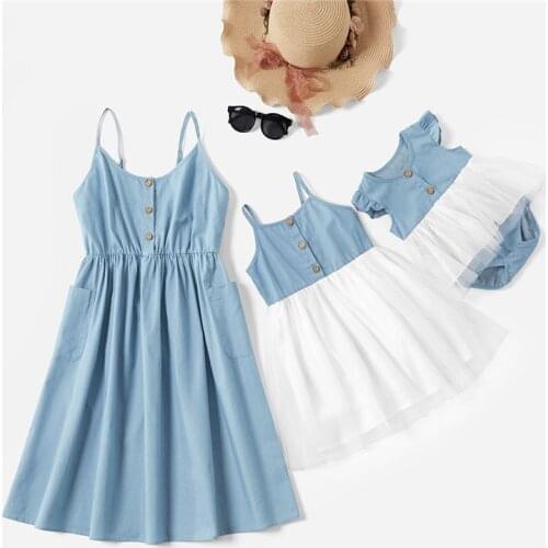 Mother Daughter Lace Dresses 2020 Summer Family Clothing Mom and Daughter Dress Matching Family Outfits Dress for Kids and Women