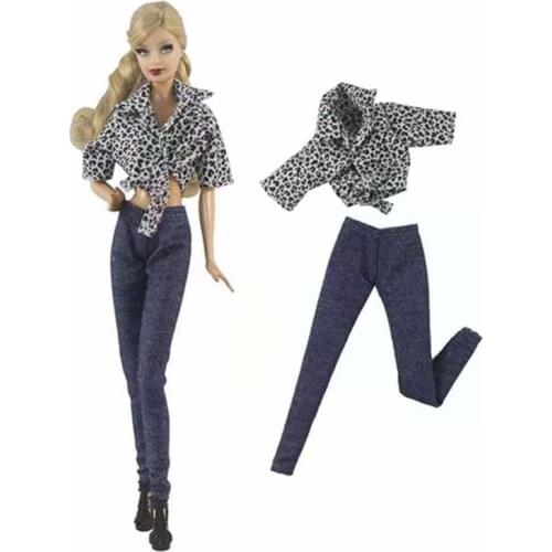 Fashion Leopard Shirt Jeans Pants 11.5" Doll Clothes For Barbie Clothes Princess Outfits Top Denim Trousers 1/6 Accessories Toys