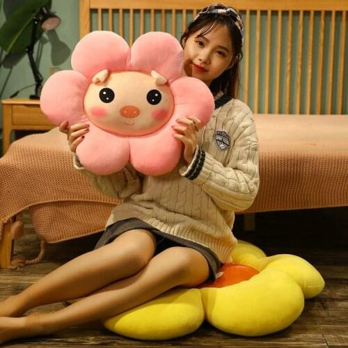 Cartoon Pig Cat Lion Plush Toys Baby Cloth Animals Sun Flower Cushion BedRoom Decor Sleeping Pillow Children Birthday Gift