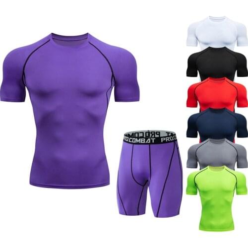 Men Short Sleeve Compression T-Shirt Shorts Quick Dry Youth Basketball Athlete Running Fitness Sets Gym Bodybuilding Uniforms