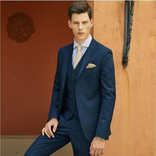 Handsome Two Buttons Groomsmen Peak Lapel Groom Tuxedos Men Suits Wedding/Prom Best Man Blazer ( Jacket+Pants+Tie+Vest) A198