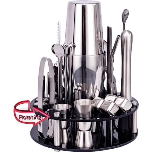 Bartender Kit ,33-Piece Cocktail Shaker Set With Rotating Acrylic Stand,For Mixed Drinks Martini Bar Tools Stainless Steel