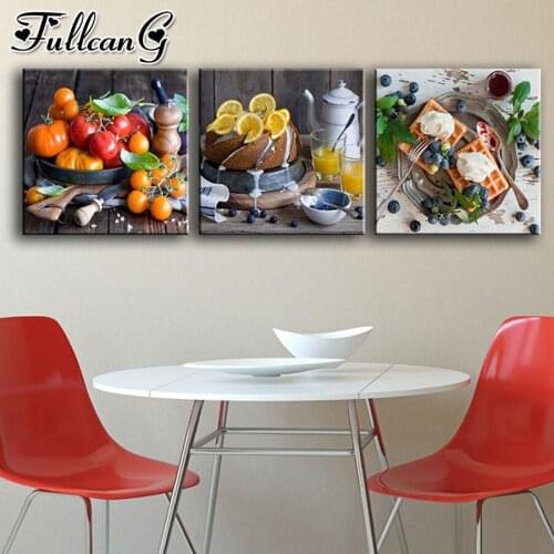 FULLCANG diy diamond embroidery still life fruit triptych painting full square round drill 5d mosaic pattern kit decor FC2553