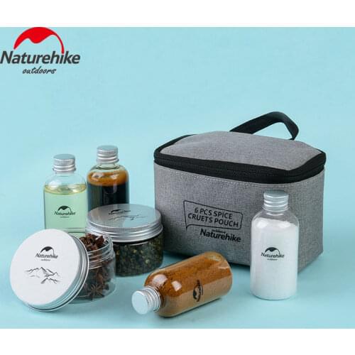 Naturehike Outdoor 6 Pcs Spice Bottles Spice Slat Pepper Herb Container Shakers with Portable Pouch for Outdoor Home Camping BBQ