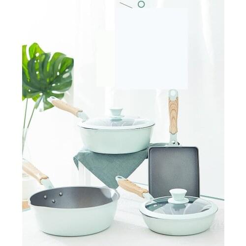 New Type Pan Non Stick Pan Steak Pan Thick Egg Burning Jade Burning Pot Deep Frying Pan Wood Grain Handle Universal Stove