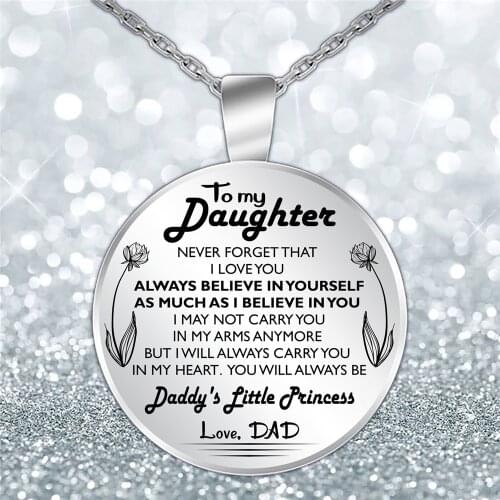 Dad To Daughter Metal Chain Necklace Epoxy Resin Round Shape Pendant Necklace For Kids Girls Jewelry gift