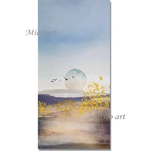 Dropshipping Hand-painted Sunset Scenery Oil Painting Home Good Canvas Wall Art Hot Selling Abstract Gold Textured Paintings Art