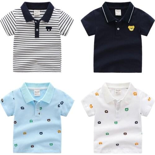 Polo Shirt For Boy Kids Clothes Tops Children Cartoon Striped Turn-down Collar Short Sleeve Polos Shirts Baby Girls Camisetas
