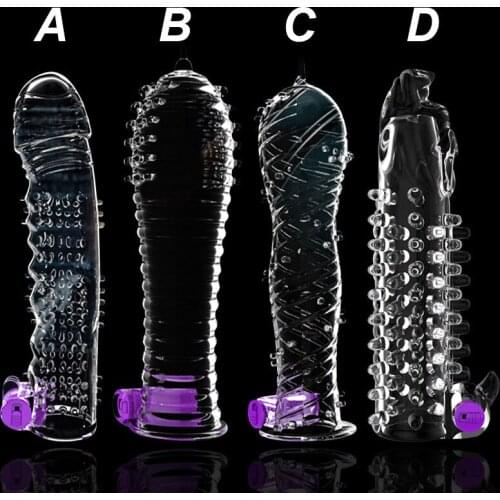 Silicone Spike Dotted Reusable Condom With Vibrator Clitoris Stimulator Penis Sleeve Extender Sex Toys For Man Couple