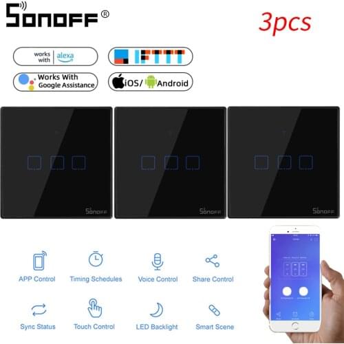 Sonoff T3 EU TX 1/2/3 Gang Wall Touch Switch Wifi Smart Switch Light Timer Voice 433 RF APP Remote Control 86 Type Wifi Switch