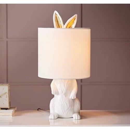 Modern Resin Masked Bunny Table Lamp Animal Desk Lamp for Study Living Room Light Deco E27 Fixtures Creative Bedroom Beside Lamp