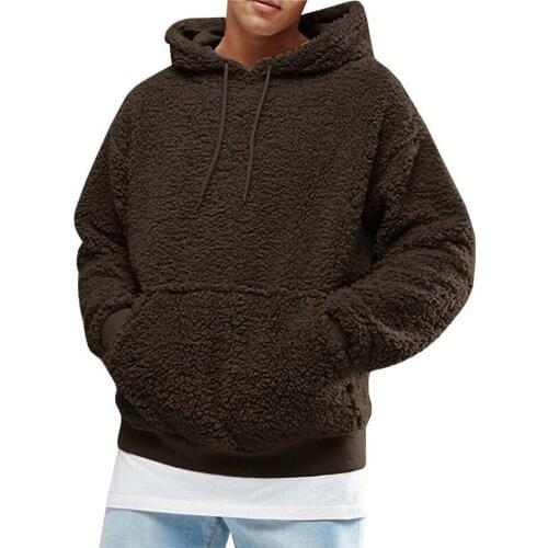 Autumn Fall Winter Men Hoodie Thick Warm Solid Color Hooded Top Pullover Black Sweatshirt Fleece Hoodies