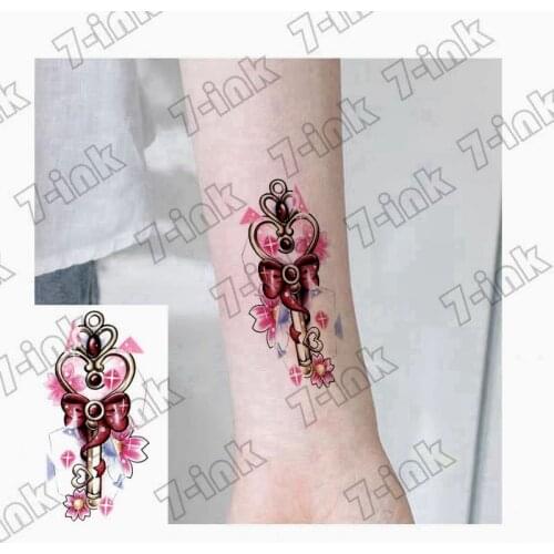 Waterproof Temporary Tattoo Sticker Pink key scepter heart Bow ankle Wrist tatto flash tatoo fake tatoo for Woman gril