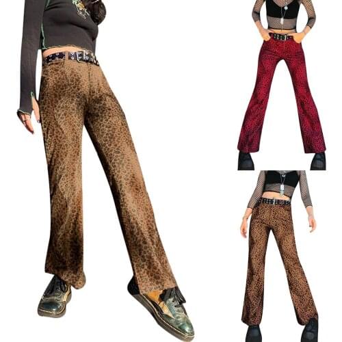 Women’s Casual Straight Trousers with Pockets Personality Leopard High-waist Slim Fit Pants