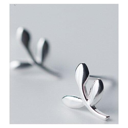 925 Sterling Silver Leaf Stud Earrings For Women Prevent Allergy Sterling-silver-jewelry pendientes mujer moda 2018 A085