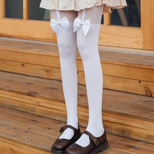 Anime Lolita Bow Tights Black White Cartoon Kawaii Women JK Uniform Cosplay Costume Accessories