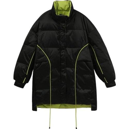 Winter 2021 new Korean style soft shiny surface down jacket womens mid-length drawstring loose 90% white duck down jacket