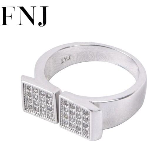 FNJ White Zircon Ring 925 Silver New Original S925 Sterling Silver Rings for Women Jewelry Adjustable size