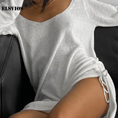 Sexy Lady U Neck Knit Dress Casual Backless Solid Color Long Sleeves Dress Autumn Winter Fashion Office Elegant Female Dresses