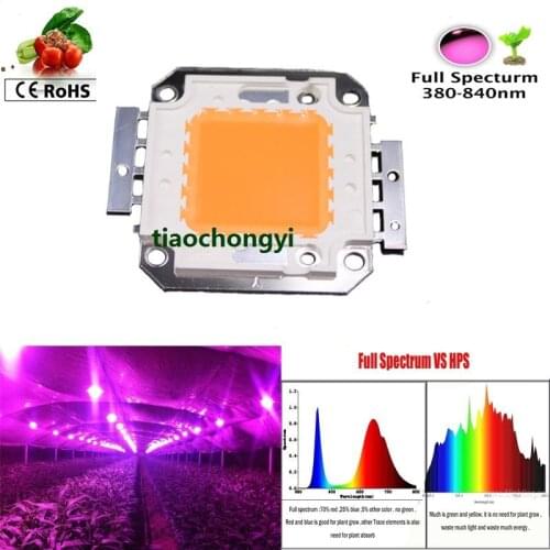 1pcs 100W 380-840nm Full Spectrum High Power LED Chip Grow Light for hydroponics