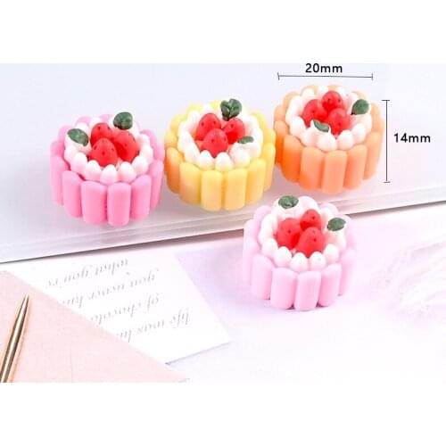10Pcs Resin Simulation Strawberry Cake Flatback Cabochons Scrapbooking Phone Cake Decoration Miniature Dollhouse Accessories