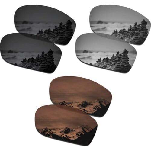 SmartVLT 3 Pairs Polarized Sunglasses Replacement Lenses for Oakley Valve New 2014 Black & Silver Titanium & Amber Brown