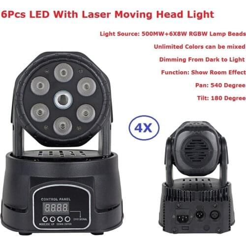 4XCarton Package 6X8W RGBW Quad Color LED Moving Head Lights 500MW RG Two Colors Stage Laser Lights 100-240V For Dj Laser Shows