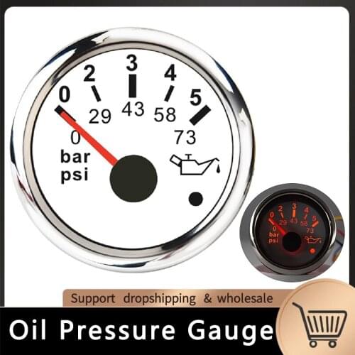52mm Boat Oil Pressure Gauge 0~5 Bar / 0~10 Bar Waterproof IP67 Engine Oil Pressure Indicator With Alarm Red Backlight 12V 24V