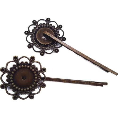 Antique Bronze 120piece 55mm Hair Pins with 12mm Round Bezel Blank Hairpins Base Jewelry Findings Hair accessories HPF16