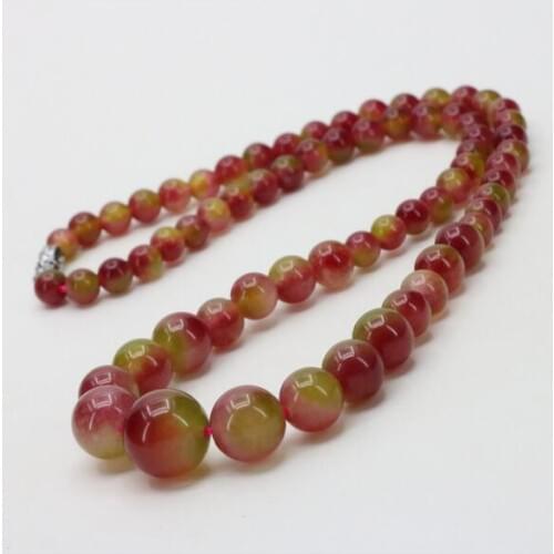 Watermelon crystal chalcedony 6-14mm round pearl stone round chain necklace 18 "