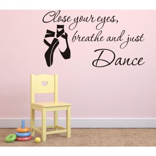 Ballet Points Shoes Wall Decal Close Your Eyes Breathe Quotes Art Sticker For Girls Room Removable Dance Studio Decoration ZA415