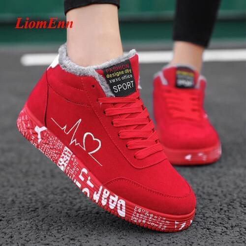 Red Winter Sneakers Women Shoes 2020 Snow Ankle Boots Men Fur Canvas Running Women Casual Sport Shoe basket femme Big Size 35-44