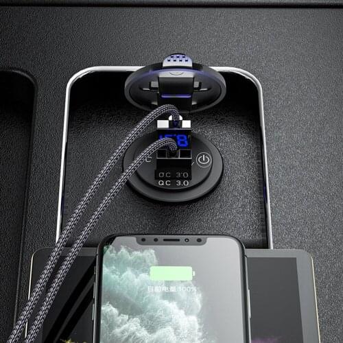 QC 3.0 USB Car Phone Charger Socket Touch Switch Dual USB Fast Charging Socket with Wire Auto Replacement Parts