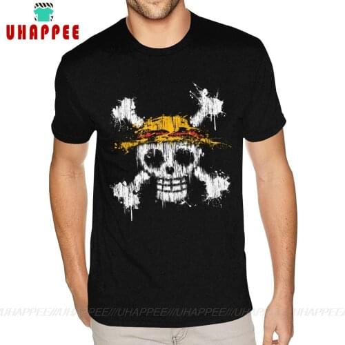 Cheap One Piece Skull Shirt Mens Personalized Short Sleeved Heavy Cotton Black Crew Tee