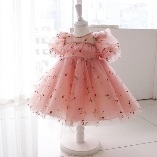 Baby Birthday Wedding Party Tulle Dress Girl Princess Dress Kids Floral Dresses For Girls Baptism Dress Teen Boutique Ball Gown