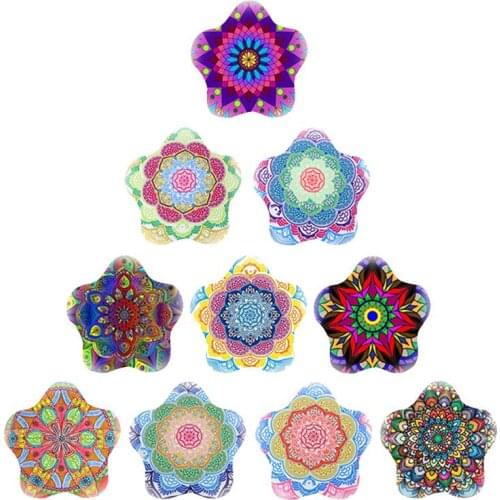 JWEIJIAO Hot Selling Mandala Flower Printed Glass Cabochon Flat Back Small Jewelry Suitable for DIY Ladies Jewelry Glass