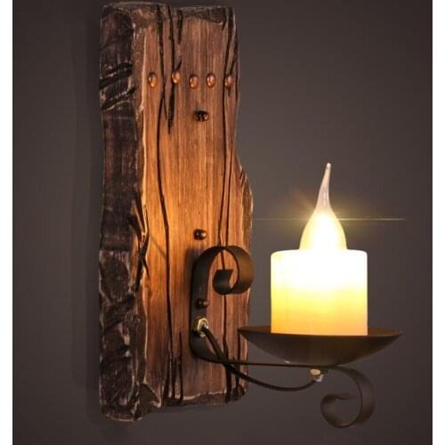 Hot Retro Industrial Wall Lamp Old Boat Wood American Country Nostalgia candle Wall Light For Bar Cafe Store Free Shipping