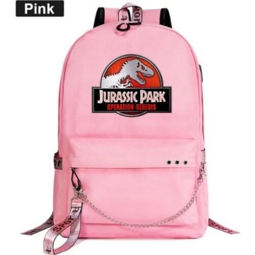 New Cute Jurassic Park Dinosaur Prints Boys Girls Kids School Bag Women USB Chain Backpack Canvas Men Bagpack Packsack Bookbag