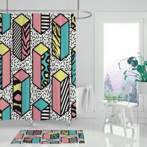 Classic geometric pattern shower curtain bathroom curtain fabric waterproof polyester