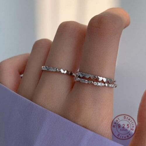 925 Sterling Silver Simple Heart Zircon Opening Ring For Women Sweet Romantic Anniversary Jewelry Gift