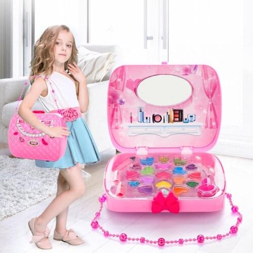 Kids Girls Princess Style Cosmetic Handbag Box Lip Gloss Eye Shadow Blush Gel Nail Art Makeup Beauty Tool Pretend Play Toys