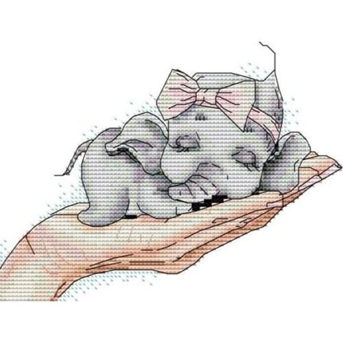 Cross Stitch Kits Stamped for Adults Beginner Kids 11CT DIY Handmade Embroidery Needlework Kit- Baby Elephant 27X22cm